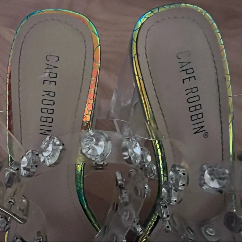 Cape Robbin Rhinestone Strap Clear Block Heels